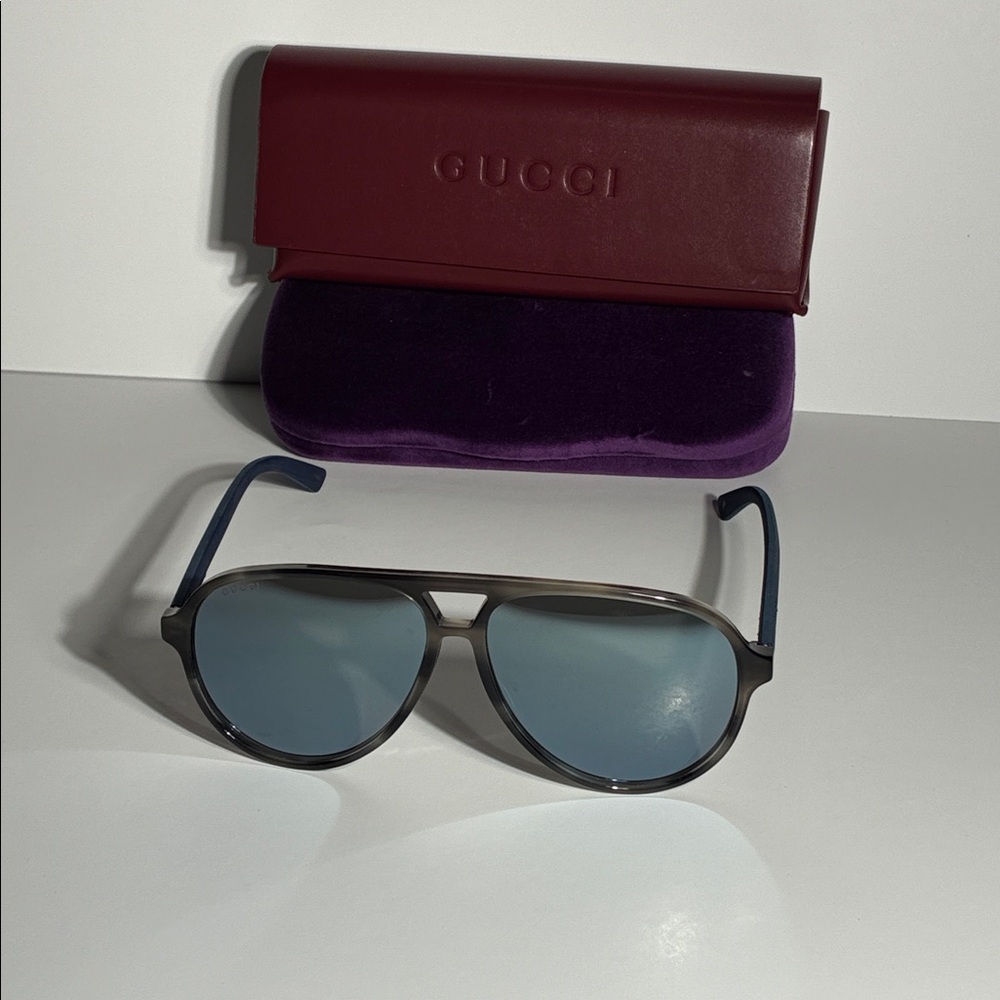 Gucci GG0423S 010 Pilot Sunglasses Gray/Black Blue Polarized 60mm New Authentic - Picture 5 of 14